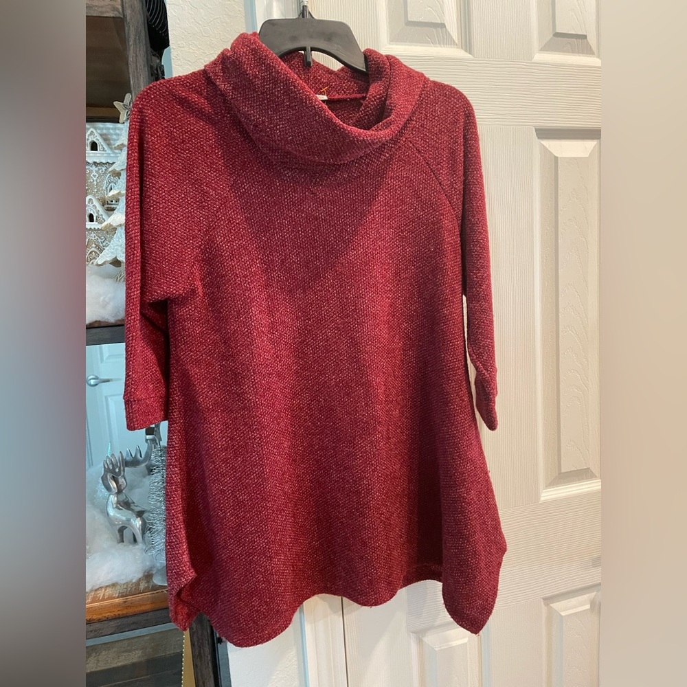 Misia burgundy cowl neck 3/4 Sleeve pullover knit sweater tunic top size large
